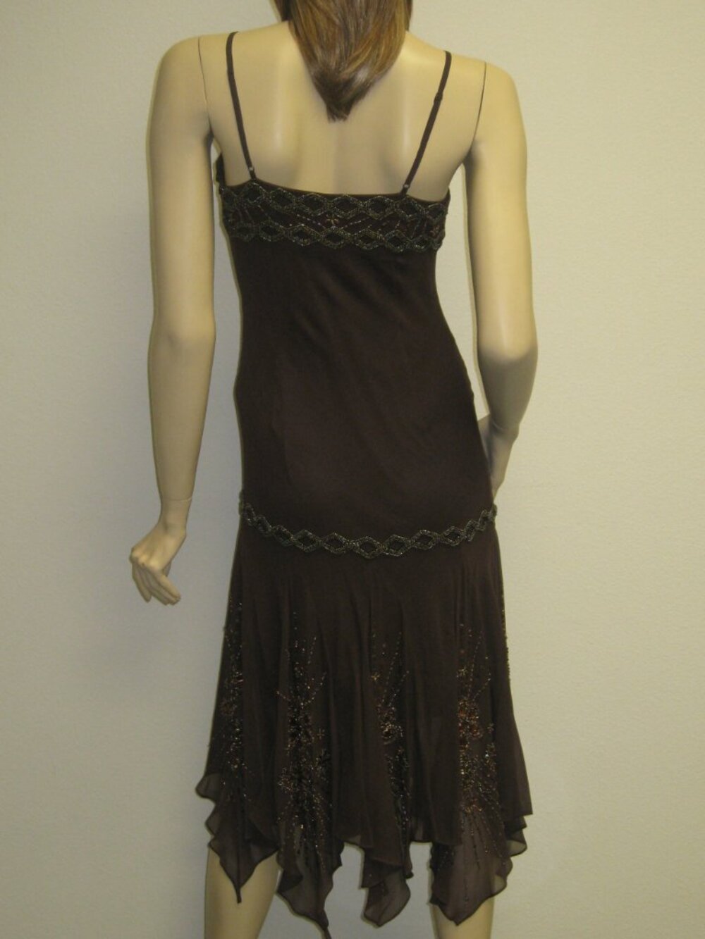 Sue Wong Dress Y2K Sexy Beaded 45 Flapper Coffee Brown Chocolate Midi SILK New - Picture 7 of 16
